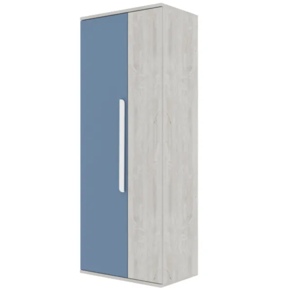 Armoire Bo0 avec 2 étagères, tringle à vêtements et poignée de porte oblongue - pin/bleu