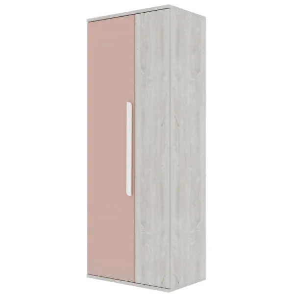 Armoire Bo0 avec 2 étagères, tringle à vêtements et poignée de porte oblongue - pin/rose foncé