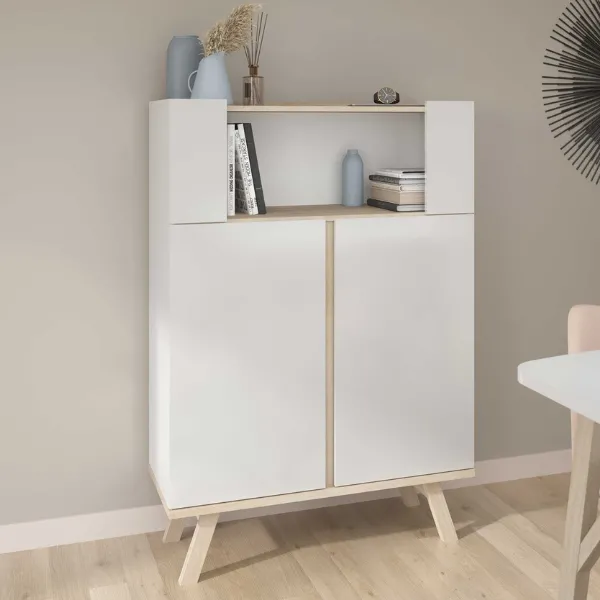 Vaisselier Ginger avec 2 portes - blanc/chêne