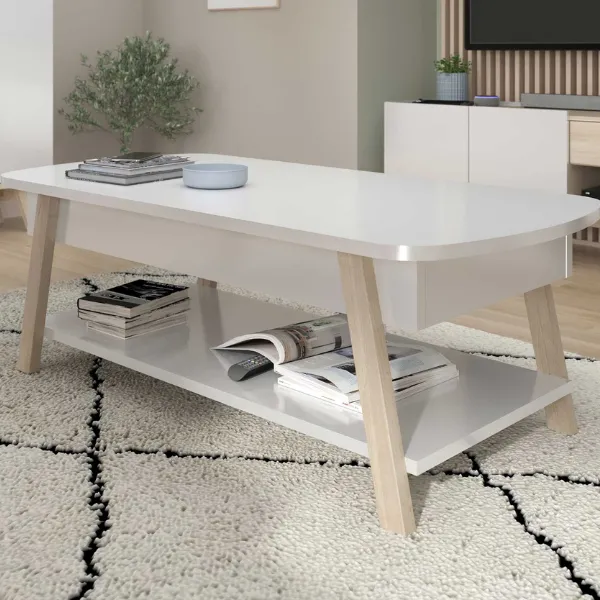 Table basse Ginger-1 étagère-130cm-blanc/chêne