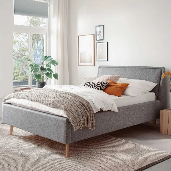 Lit Estee 140x200cm - gris/chêne