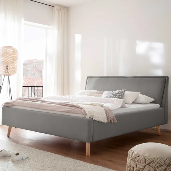 Lit Estee 140x200cm - gris clair/chêne