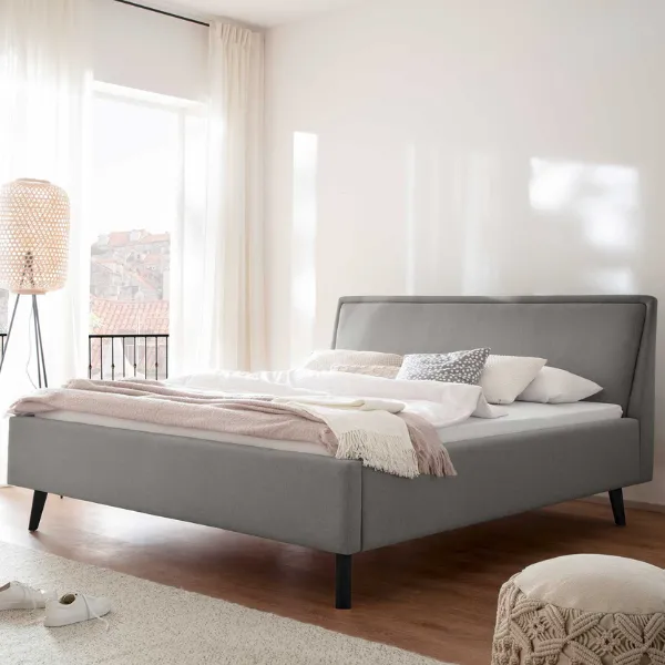 Lit double Estee 160x200cm - gris clair/noir