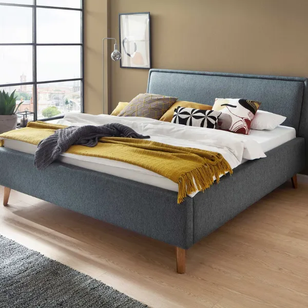 Lit double Estee 160x200cm - bleu/chêne
