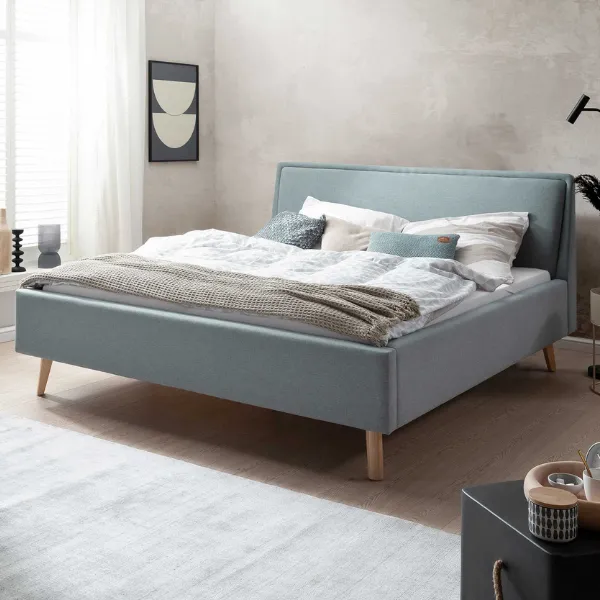 Lit double Estee 180x200cm - bleu glacier/chêne