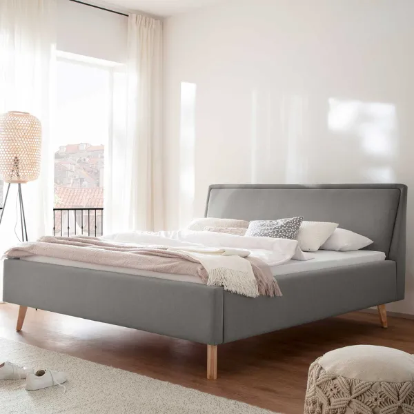 Lit double Estee 180x200cm - gris clair/chêne