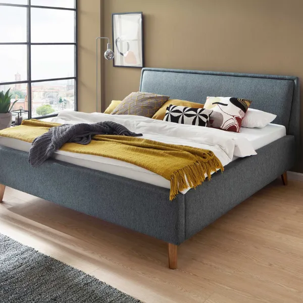 Lit double Estee 180x200cm - bleu/chêne