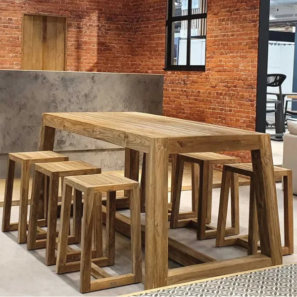 Table de bar Iberica 190x90x90cm teck recyclé