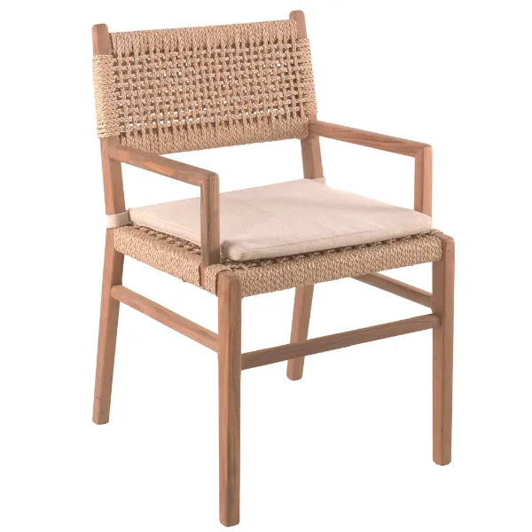 Chaise de jardin Minoli avec accoudoir et coussin - teck/écru