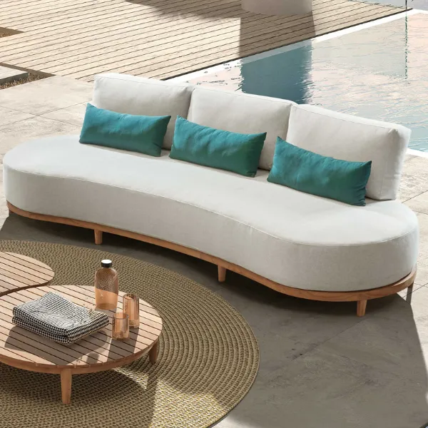 Canapé de jardin 3 places Mezzaluna - écru/teck