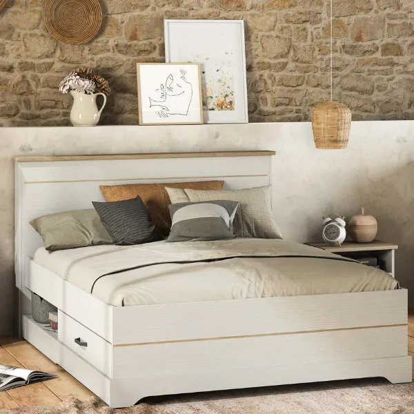 Lit Charme 160x200 cm-chêne Kronberg/blanc structuré