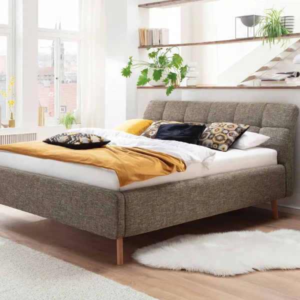 Lit capitonné Cézanne 160x200cm avec espace de rangement - kaki