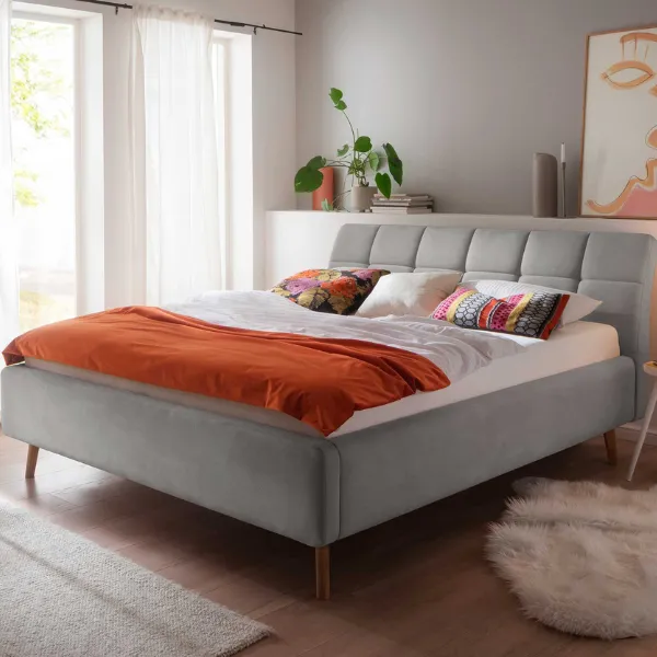 Lit capitonné Cézanne 160x200cm avec espace de rangement - gris