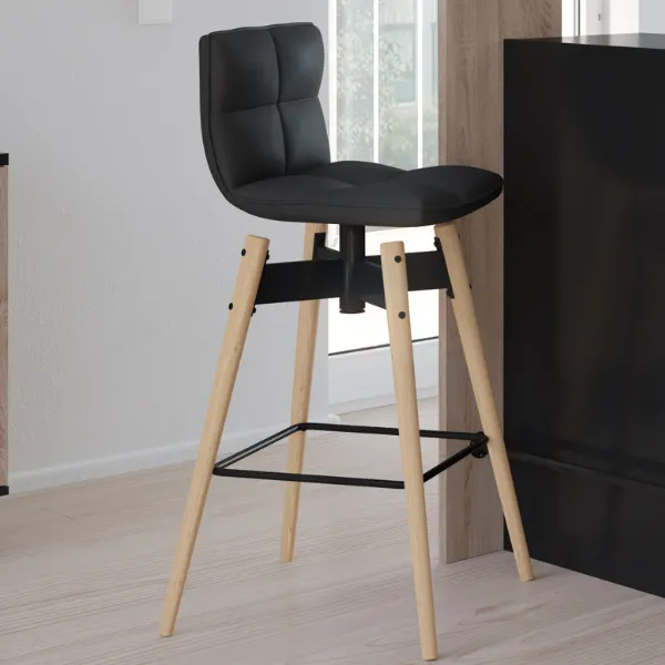 Tabouret de bar Primrose-PU noir mat