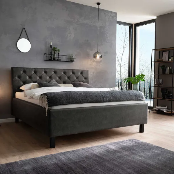 Lit San Marino 160x200cm avec espace de rangement similicuir - anthracite/noir