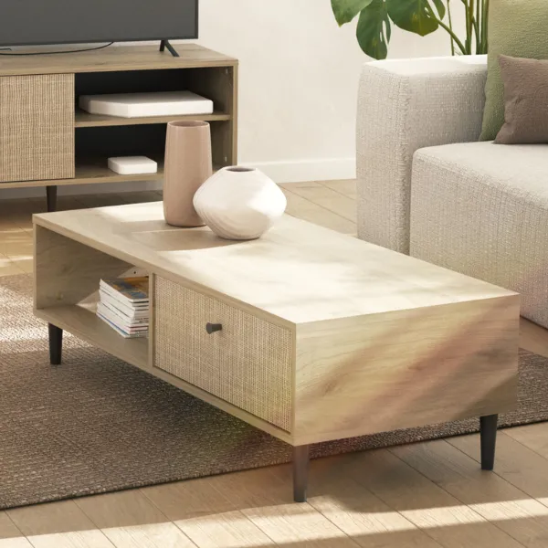 Table basse Sayuri 1 tiroir et 1 niche-chêne Kronberg/osier
