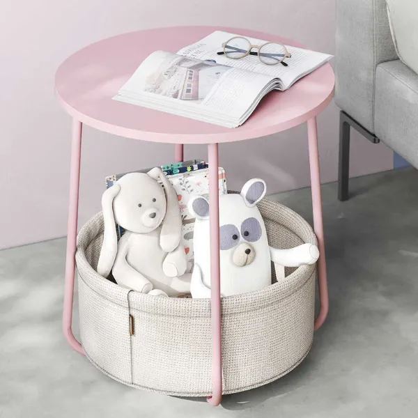 Table d'appoint avec panier Zoë ø45cm - rose/blanc