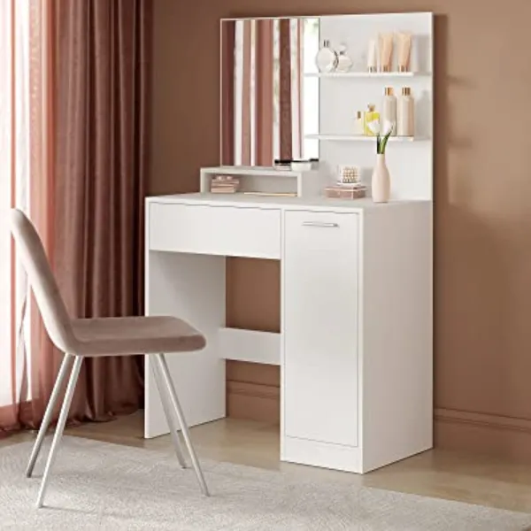 Table de toilette avec miroir et 1 tiroir