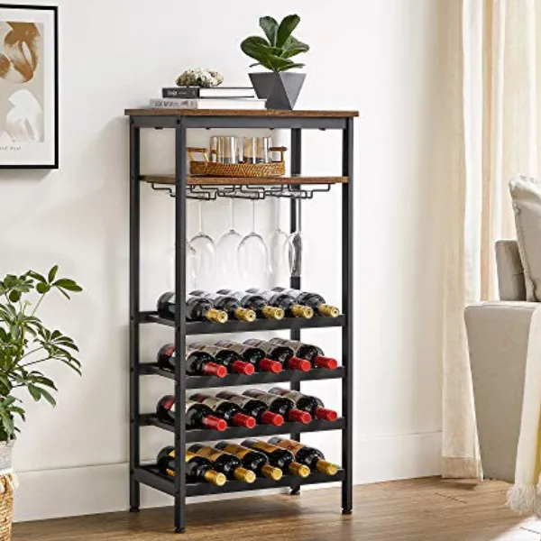 Support à vin, 20 bouteilles, support à vin, support à verre, style industriel