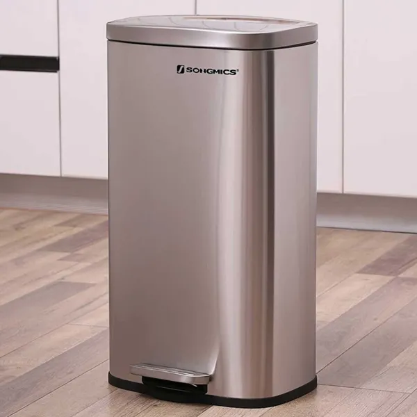 30L Poubelle de cuisine, poubelle à pédale en acier avec revêtement en plastique