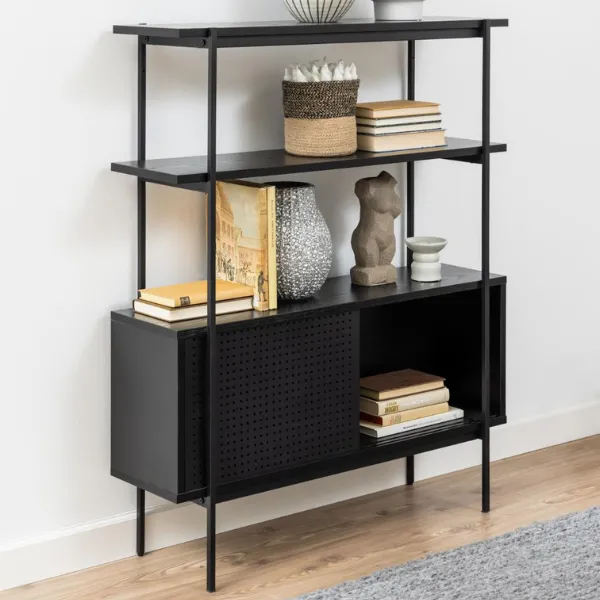 Bibliothèque Angus 94cm avec 2 portes coulissantes - noir