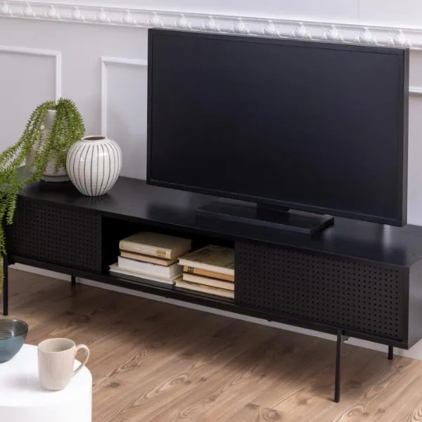 Meuble TV Angus 180cm avec deux portes coulissantes - noir
