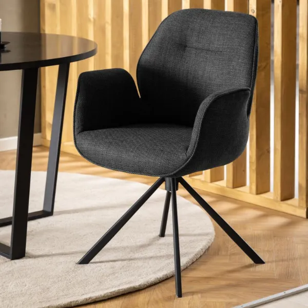 Chaise de salle à manger pivotante Aubin avec accoudoirs - anthracite/noir