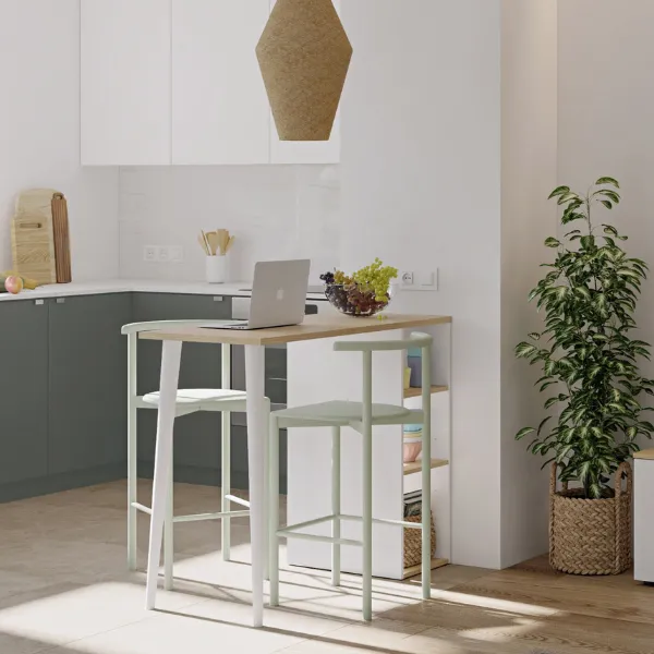 Table de bar Bernt 3 niches-chêne Vicenza/blanc