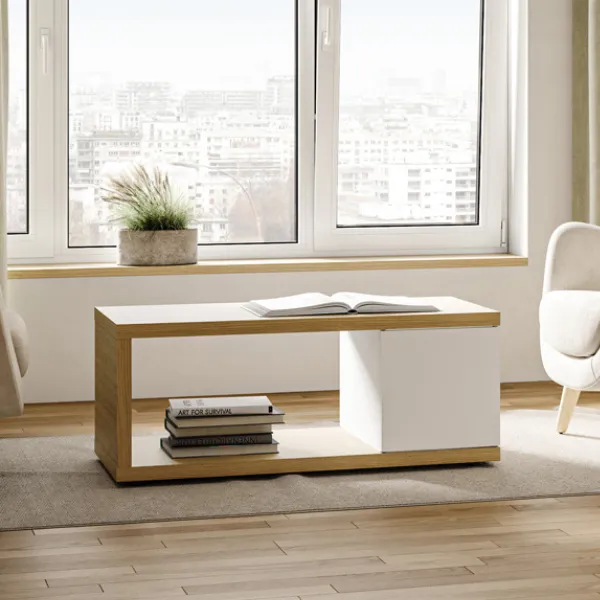 Table basse Bérinne-blanc/chêne