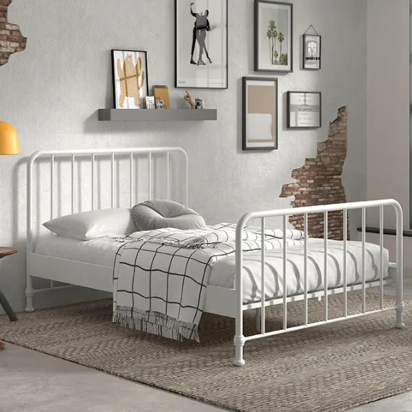 Lit double Bronxx métal 140x200cm - blanc mat