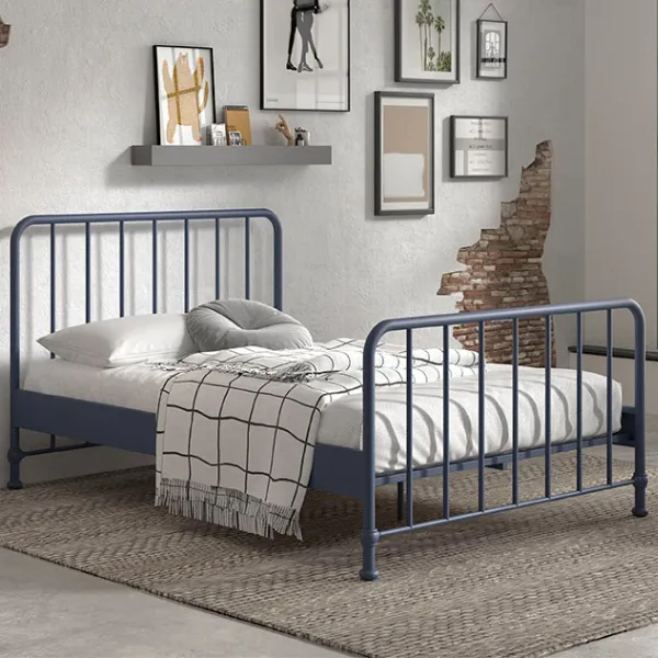 Lit double Bronxx métal 140x200cm - bleu denim mat