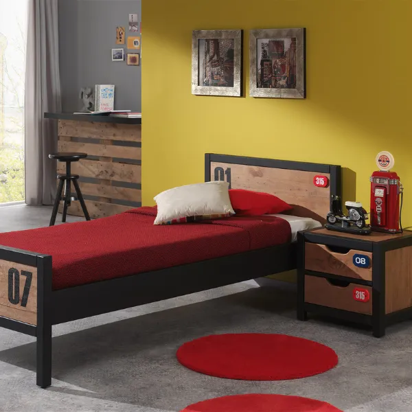 Lit 90x200 cm+table de chevet Alex-bois de pin massif