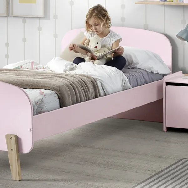 Lit d'enfant 90x200 cm avec sommier à lattes et table de chevet Kiddy-rose