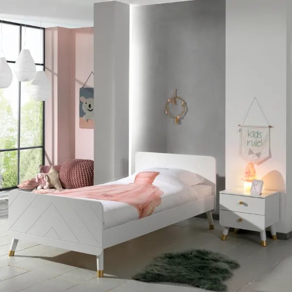 Lit 90x200 cm Billy avec sommier à lattes et table de chevet-blanc