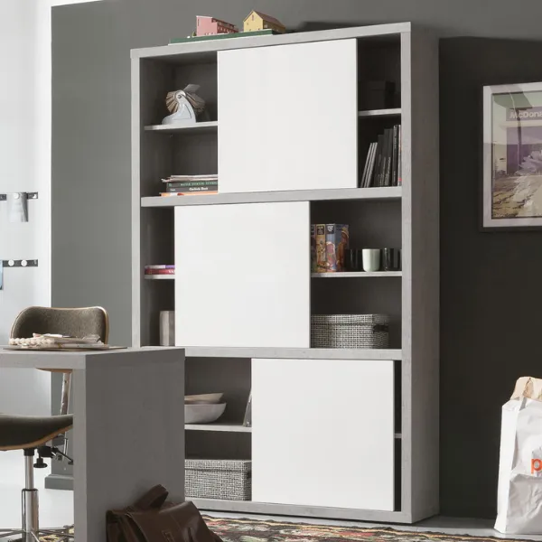 Armoire à classeurs Prato 120cm avec deux portes coulissantes - béton/blanc brillant
