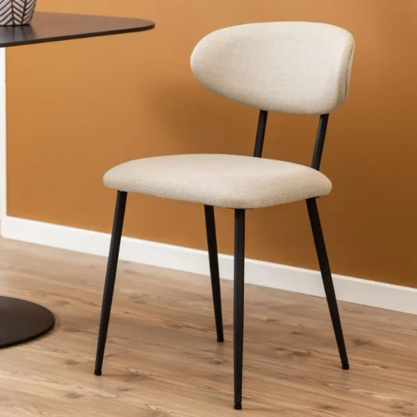 Chaise de salle à manger Denise en tissu beige Base en acier noir