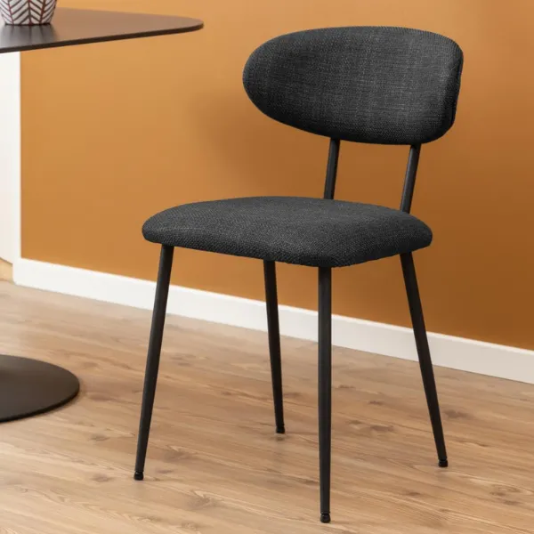 Chaise de salle à manger Denise : Tissu Basel, gris foncé et acier noir
