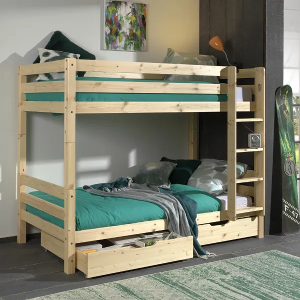 Lit superposé Claire 160cm avec 2 tiroirs - bois de pin