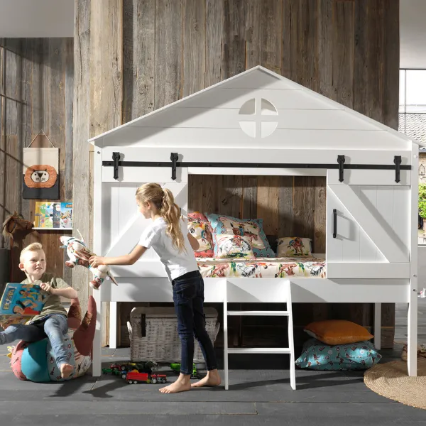 Lit cabane Barnie 90x200 avec sommier à lattes