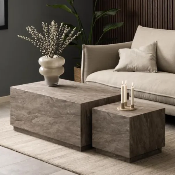 Lot de tables basses 2 pièces - aspect marbre gris