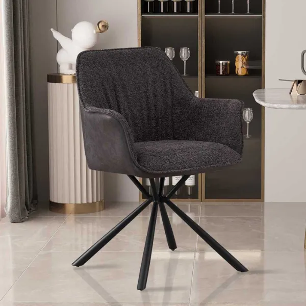 Chaise Bouclé Lucie Gris clair Dossier en PU | Pieds en métal | H82.5 x L62 x P63 cm