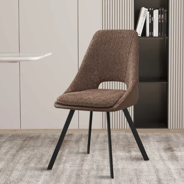 Chaise 'Filou' Bouclé sable | Garniture PU marron - 85x48x56cm