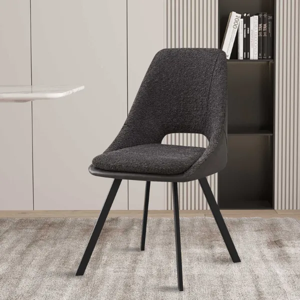 Chaise 'Filou' Bouclé gris | tapisserie PU gris - 85x48x56cm