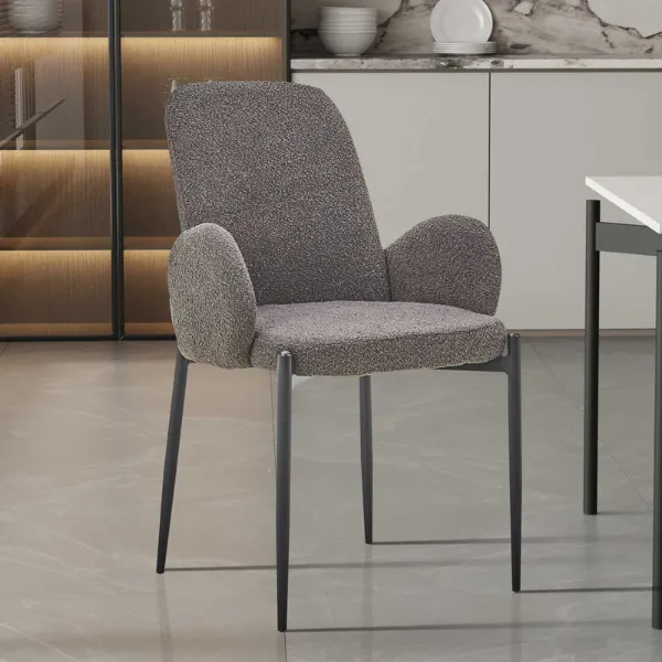 Chaise 'Bilbao' gris bouclé | Pieds en métal | H88xL60xP57cm