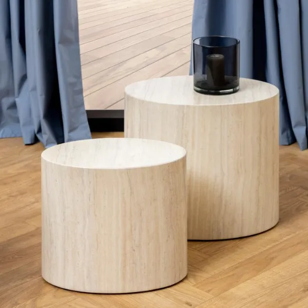 Lot de 2 tables basses ovale Mice - papier travertin