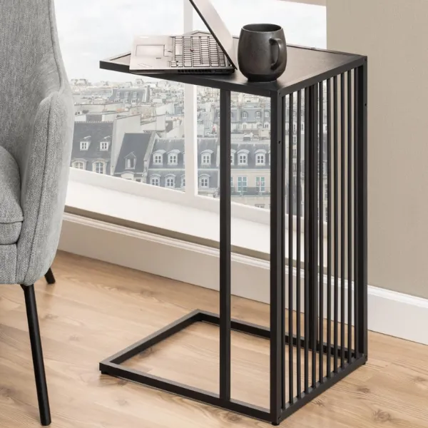 Table d'appoint en marbre noir, base en fil métallique, 35x43x63 cm