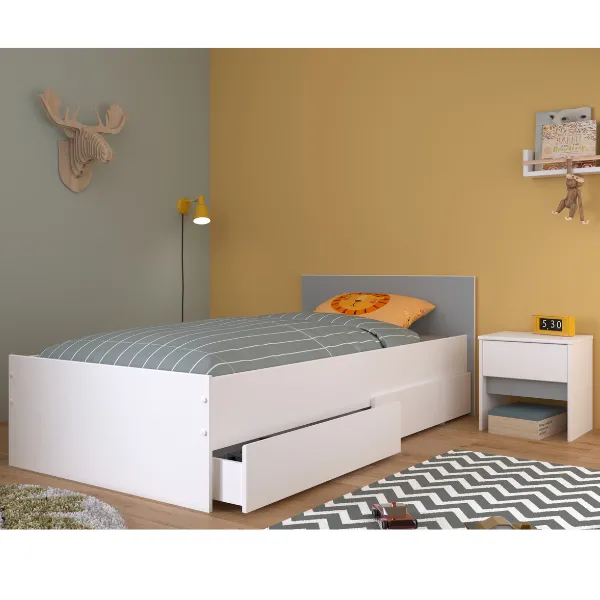 Ensemble de chambre à coucher Rue| Lit simple, ensemble de tiroirs de chevet, table de chevet