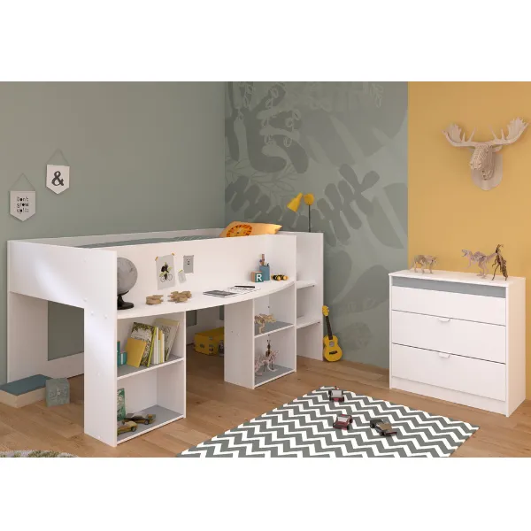 Ensemble de chambre à coucher Rue | Couchette semi-haute et commode