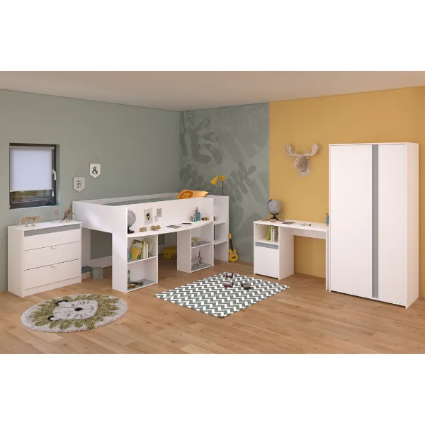 Ensemble de chambre Rue | Lit semi-haut, armoire, commode et bureau
