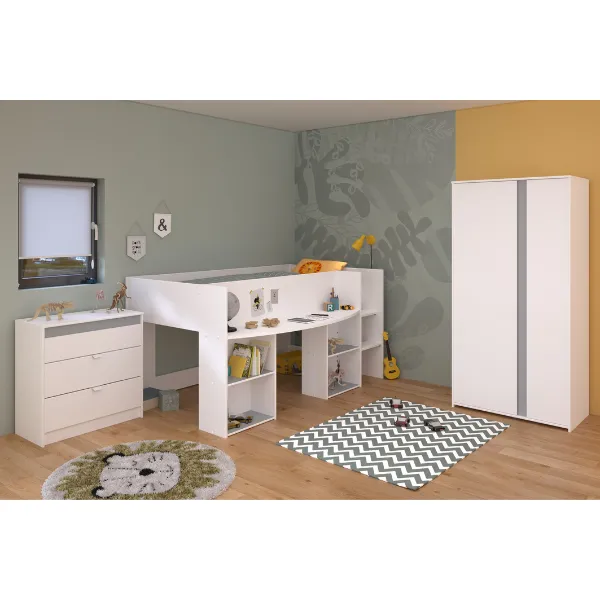 Ensemble de chambre d'enfant Rue | Couchette semi-haute, armoire, commode